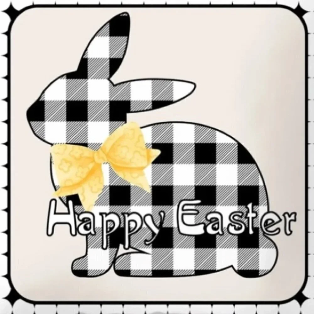Easter Pillow Cover Buffalo Check Bunny Plaid Zipper Closure 17.7 Inch Square